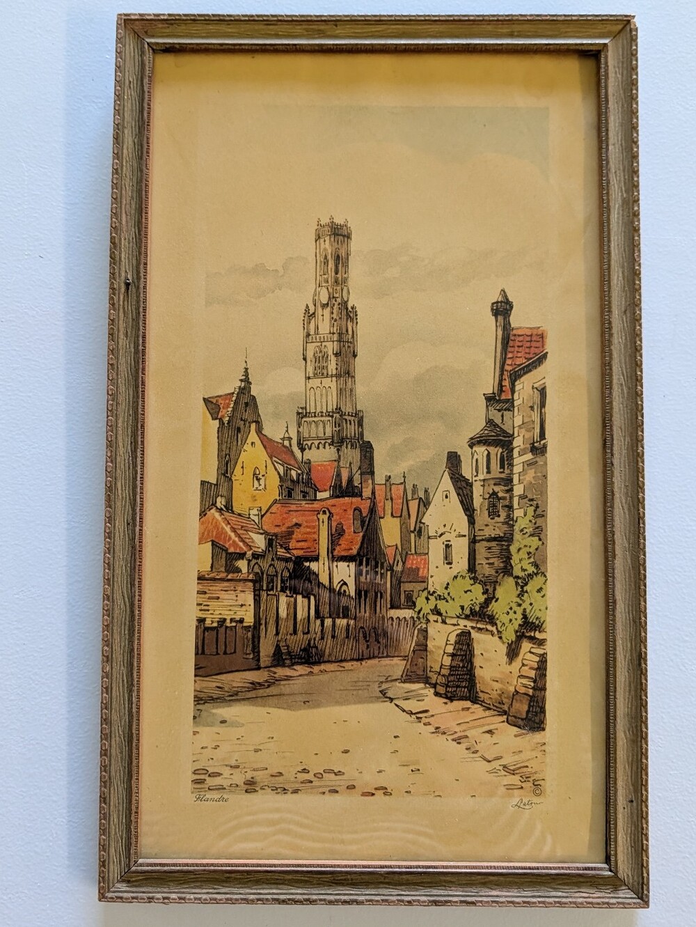 vintage BELFRY TOWER brugges belgium framed print